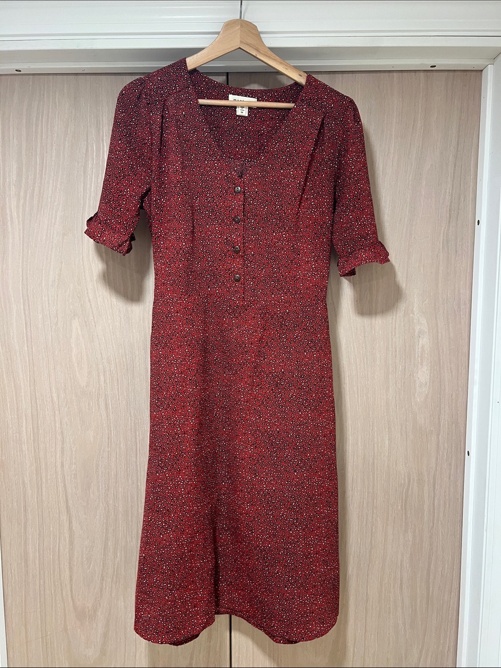 Monteau Red Speckled Button-Front Midi Dress